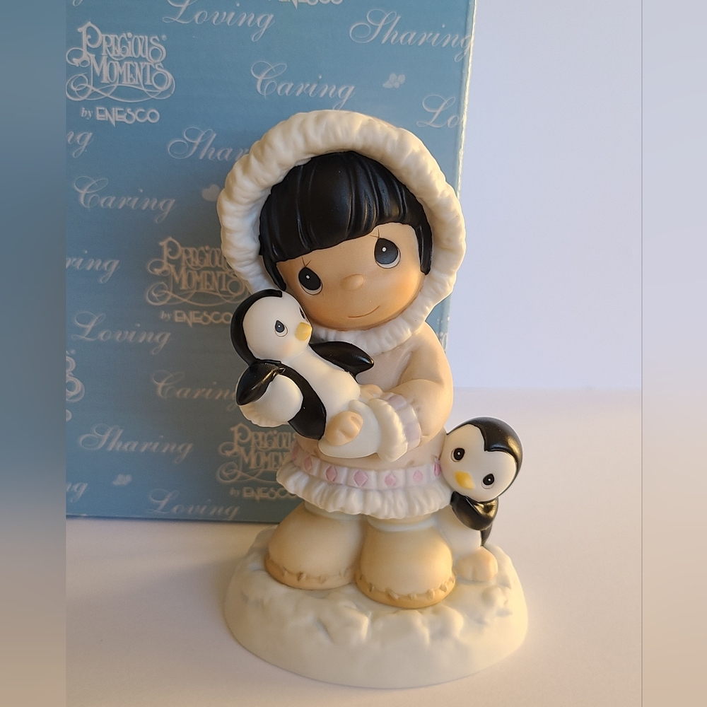 Precious Moments Eskimo Girl Penguin Winter Porcelain Collectible Figurine